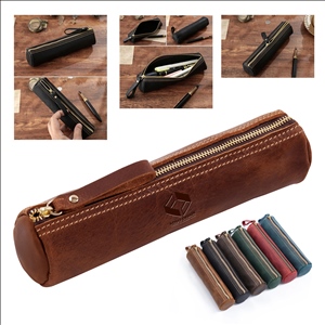 Vintage Leather Zipper Storage Pouch Pencil Case For Travel